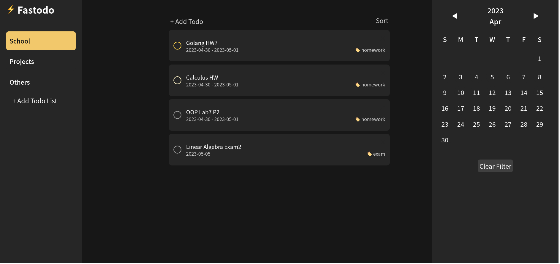 screenshot of fastodo web-based todo app